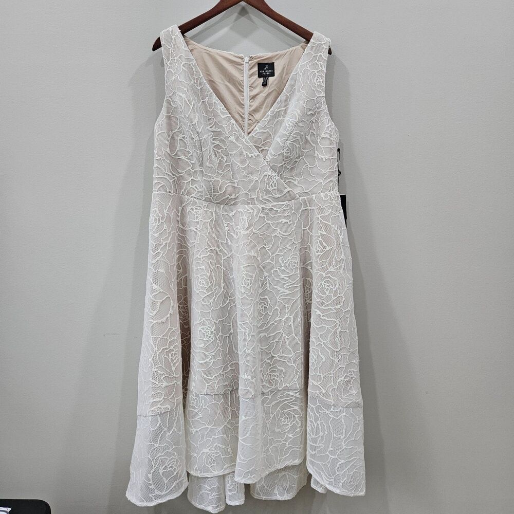 Adrianna Papell White Floral Lace Mini Dress